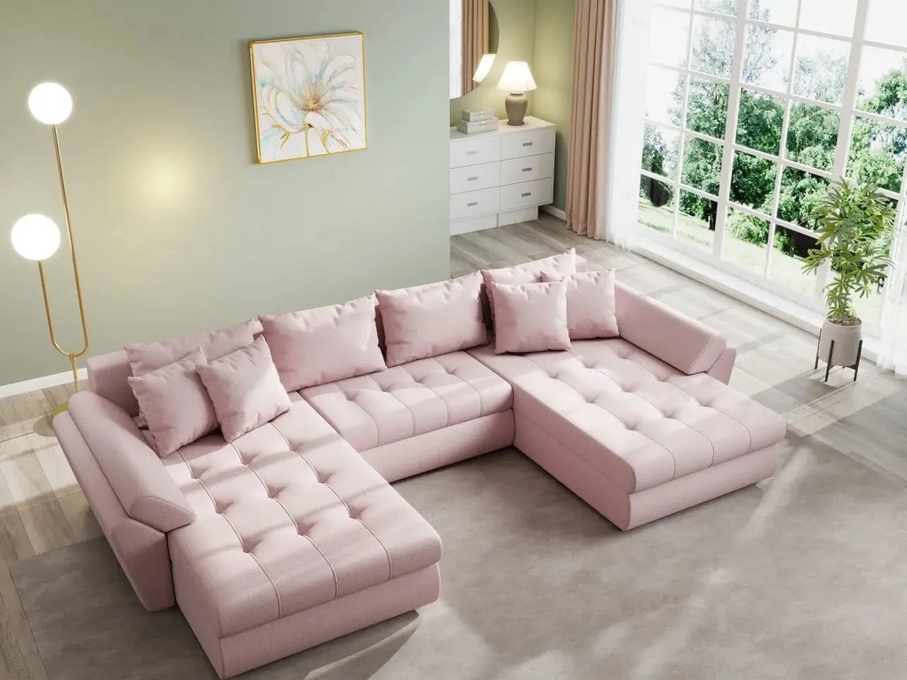 Colțar extensibil dumonde cu ladă de depozitare si sezut confortabil din spuma high-density, Loana U Enjoy Flamingo 355x185 cm