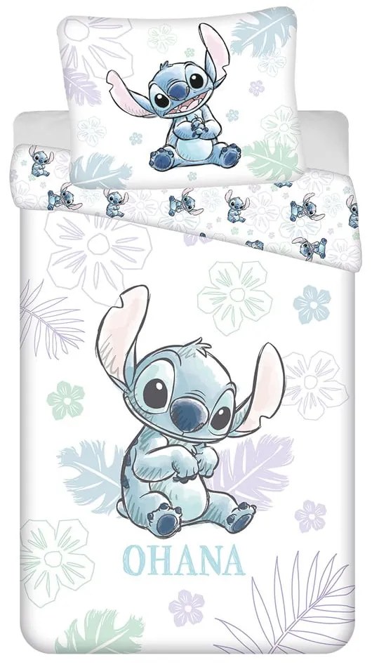 Lenjerie de pat pentru copii albă din bumbac pentru pat de o persoană 140x200 cm Lilo and Stitch "Ohana White" – Jerry Fabrics