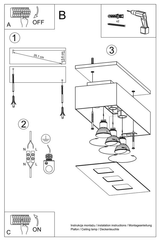 Plafonieră Sollux Hydra, negru