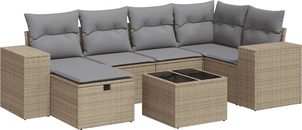 vidaXL Set canapele de grădină, 7 piese, cu perne, bej, poliratan