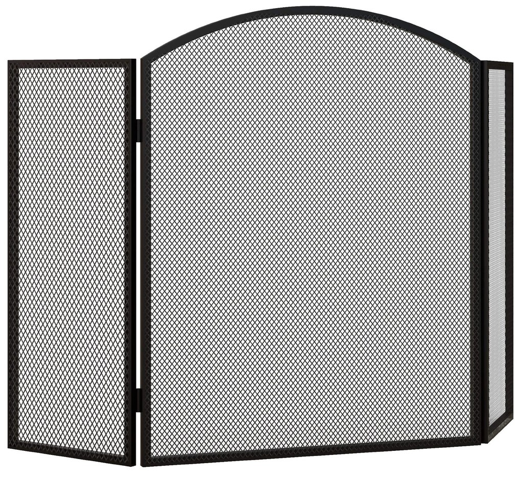 HOMCOM Paravan pliabil pentru șemineu, 3 panouri, ecran pentru șemineu cu structură din oțel 96x62 cm Negru | Aosom Romania