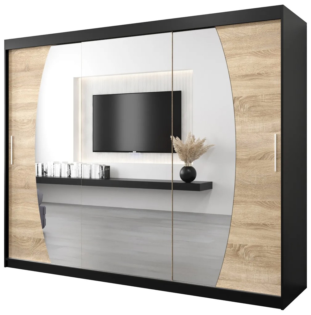 Dulap de haine 250 cm Eclipse (Negru mat + Stejar sonoma). 1063448