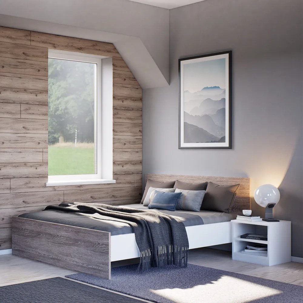 Pat dublu Miami fără cadru de pat 140x200 cm stejar York-alb