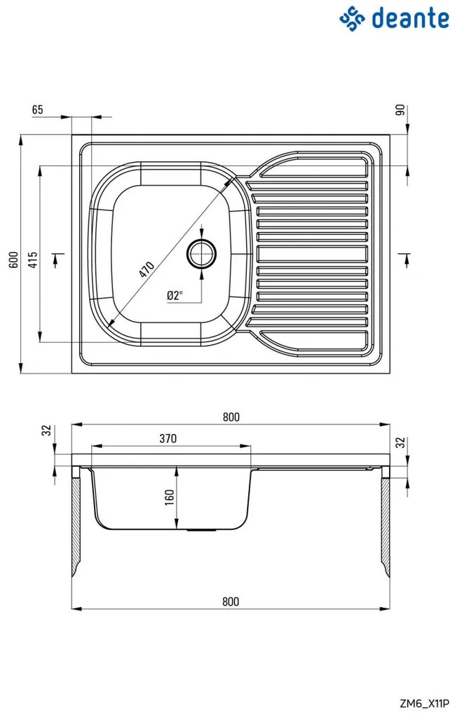 Chiuvetă din inox, 1-cuvă cu picurător, pe partea dreaptă - pe mască, Tango, ZM6_311P