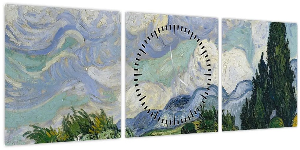 Tablou - Vincent van Gogh, Wheat Field with Cypresses, reproducere (cu ceas) (90x30 cm)