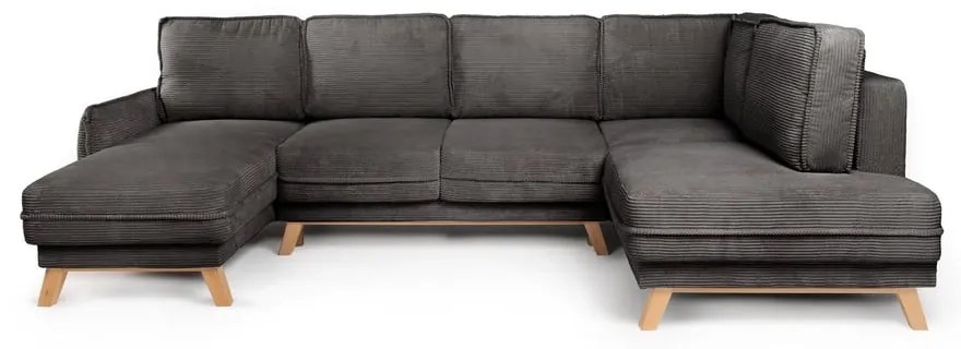 Colțar gri extensibil cu tapițerie din catifea reiată (cu colț pe partea dreaptă/în formă de "U") Tori – Bonami Selection