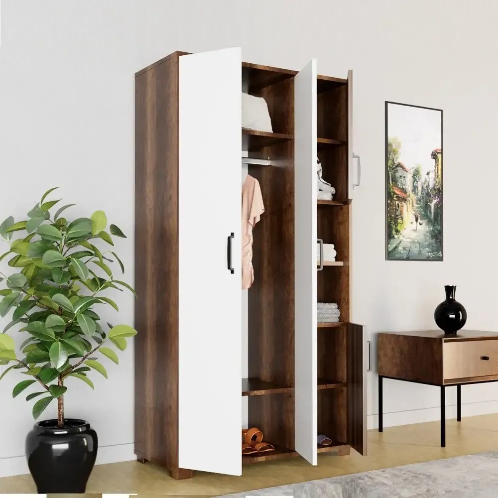 Dulap Homs 4 usi, alb si nuc,170x90x40 cm