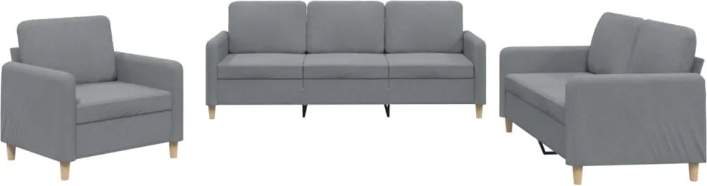 vidaXL Set de canapele cu perne, 3 piese, gri deschis, textil