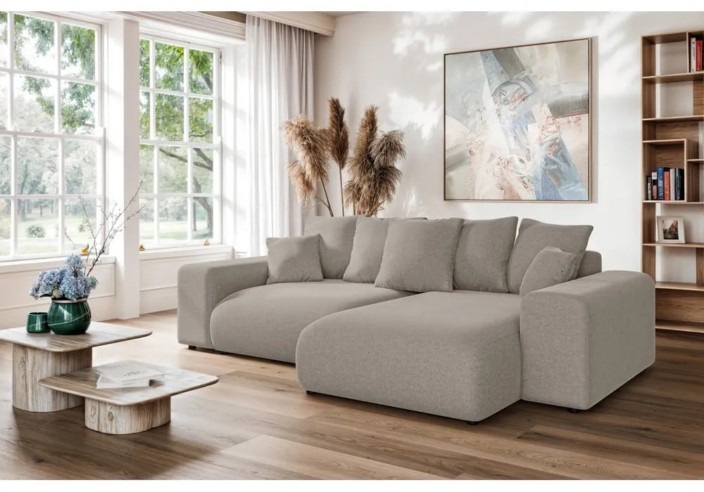 Colțar bej extensibil/cu spațiu de depozitare (cu colț variabil) Luma – Ropez