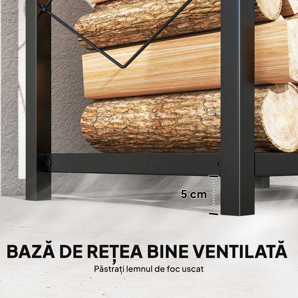 Outsunny Suport de Lemne din Oțel pe 2 Nivele cu 3 Cârlige Laterale 41x30x81cm Negru | Aosom Romania