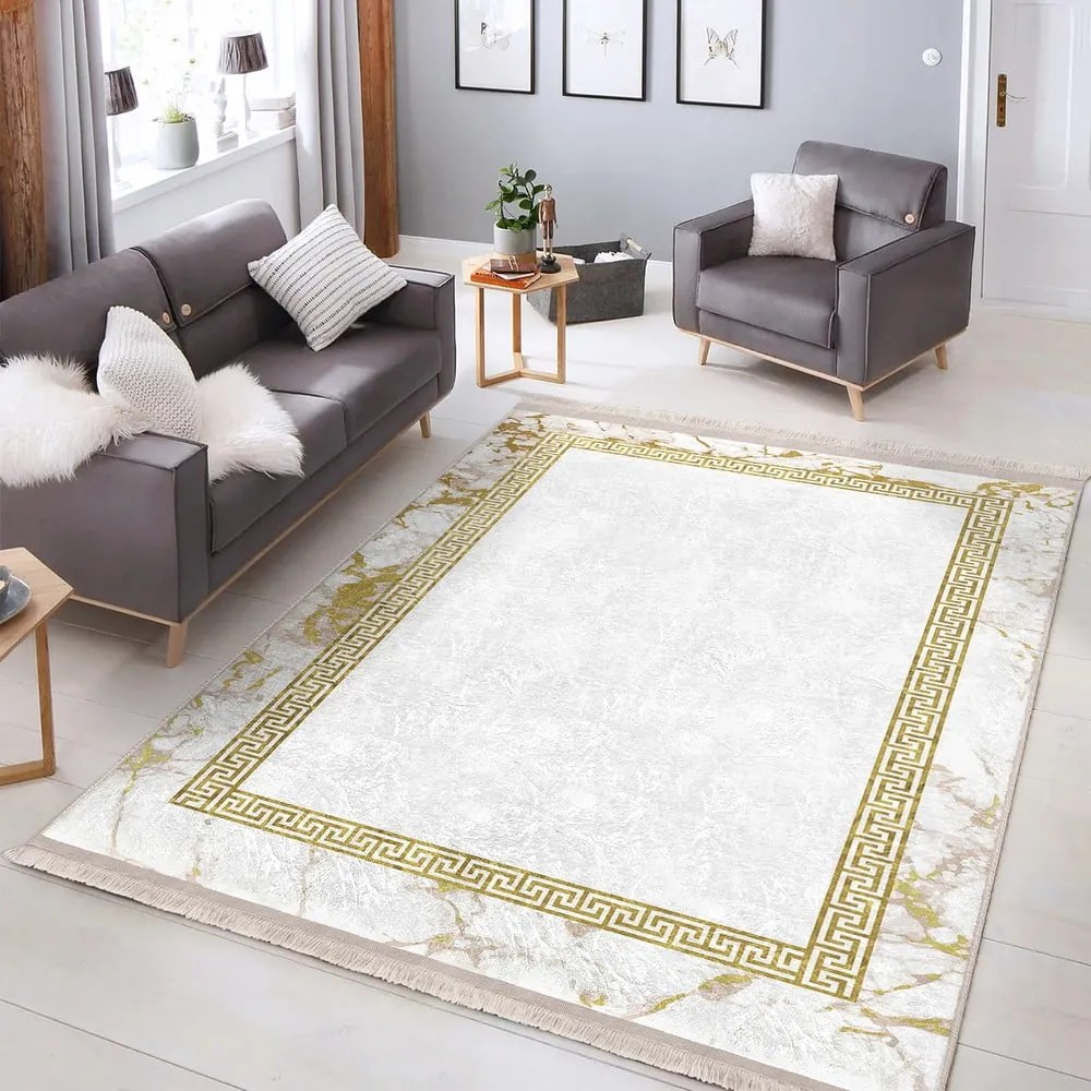 Covor alb-auriu de tip traversă 80x200 cm – Mila Home