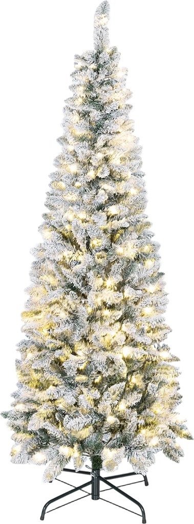 HOMCOM Brad de Crăciun Înzăpezit cu 180 de Lumini LED cu 11 Efecte și 479 de Ramuri, Ø65x180 cm, Verde și Alb | Aosom Romania