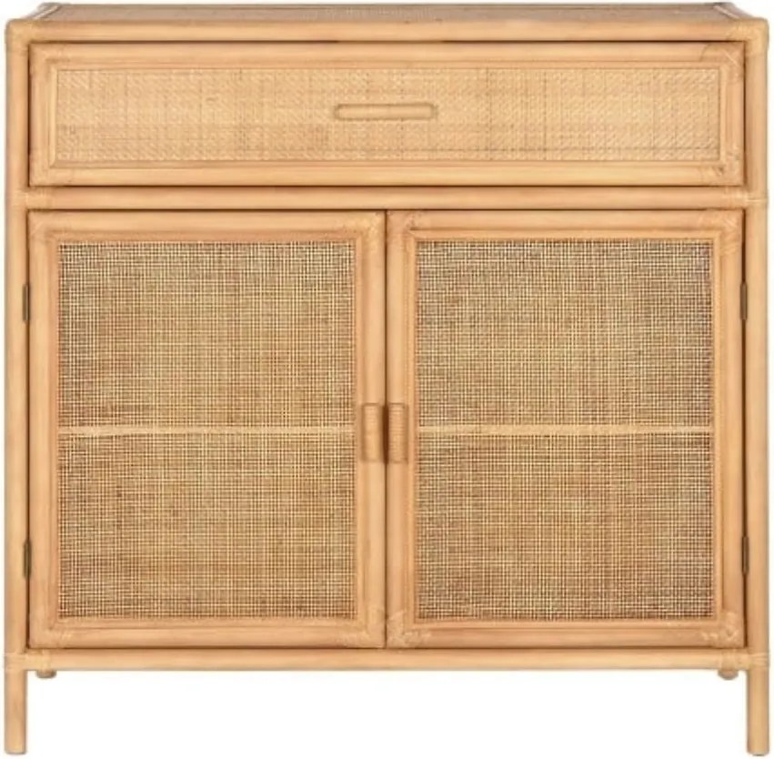 Bufet natur din lemn masiv si rattan, Cajon