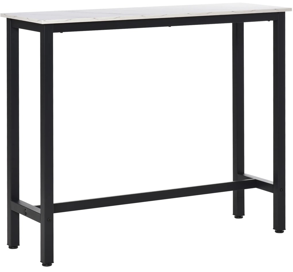 HOMCOM Masă de Bar Masă Înaltă de Bucătărie Mange-debout - dim. 120L x 40l x 100A cm - cadru picior din Oțel Negru, Blat Aspect marmură Alb | Aosom Romania