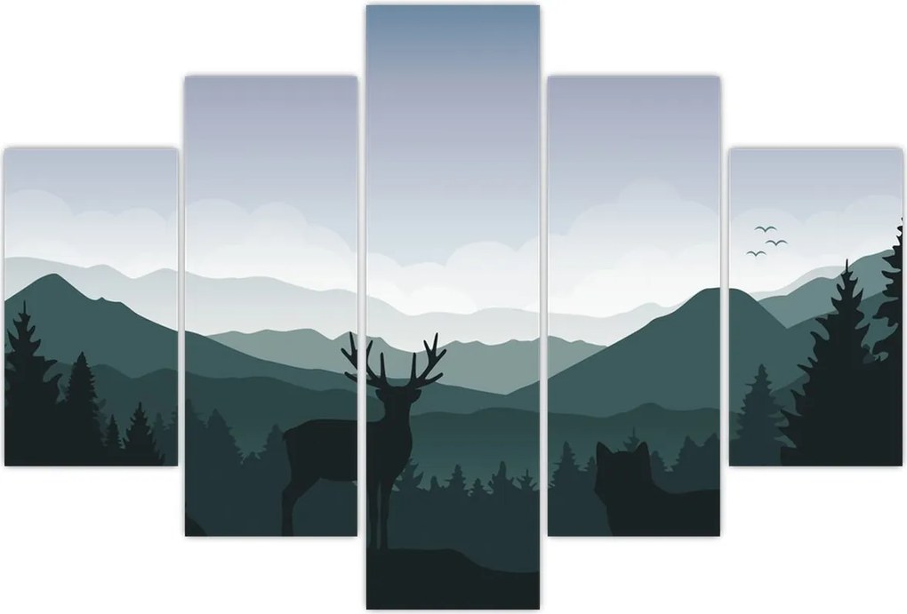 Tablou - Cerb cu lup pe stânci (150x105 cm)