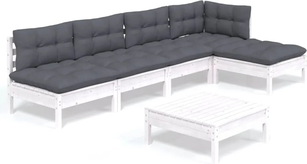 vidaXL Set mobilier de grădină cu perne, 6 piese, alb, lemn de pin