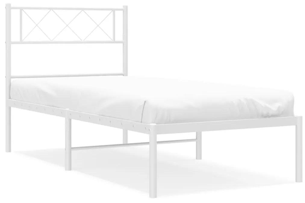 372322 vidaXL Cadru de pat din metal cu tăblie, alb, 107x203 cm
