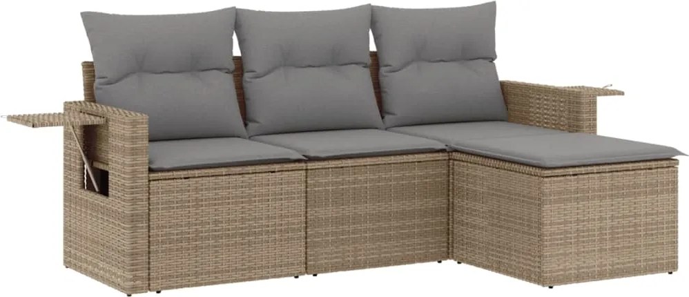 vidaXL Set canapele de grădină, 4 piese, cu perne, bej, poliratan