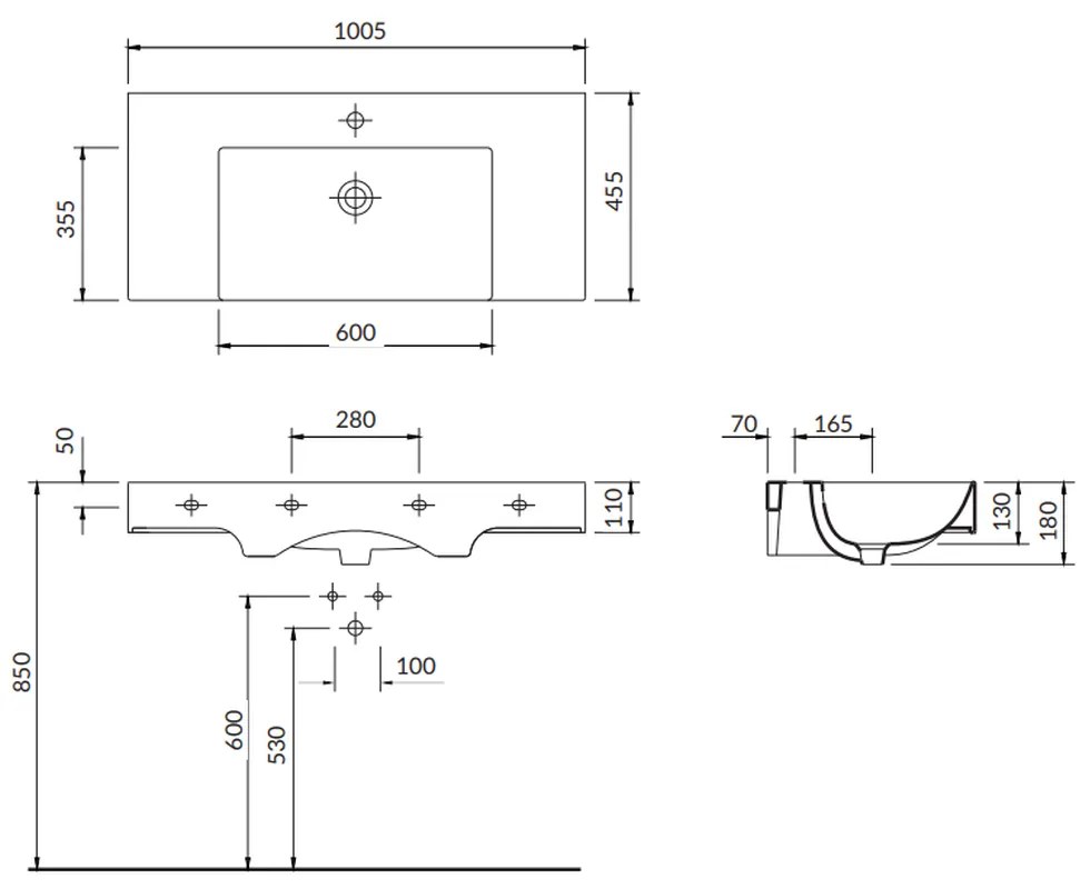 Lavoar suspendat alb 100 cm, dreptunghiular, Cersanit Inverto ROCKLITE 1005x455 mm