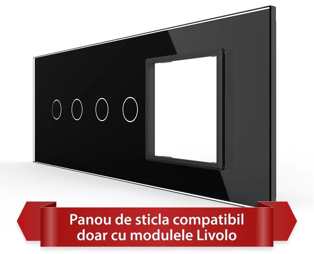 Panou Intrerupator Dublu + Dublu cu Priza LIVOLO din Sticla, Standard Italian – 6/7M