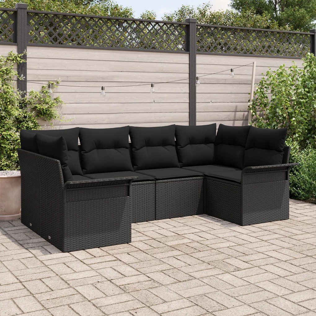vidaXL Set de canapele pentru grădină cu pernă 6 pcs Negru Rattan poli