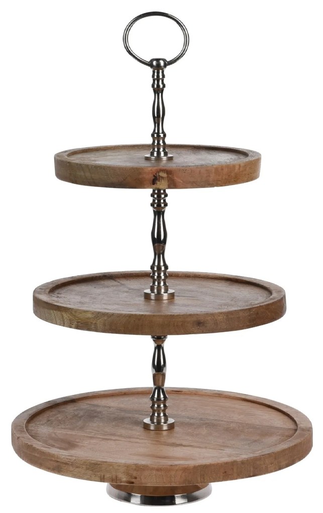 Platou Silver Mango din lemn si metal 50 cm