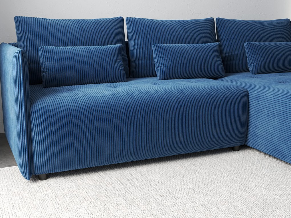 Colțar extensibil dumonde cu ladă de depozitare si sezut confortabil din spuma high-density, Malta Zoom Blue 235x185 cm