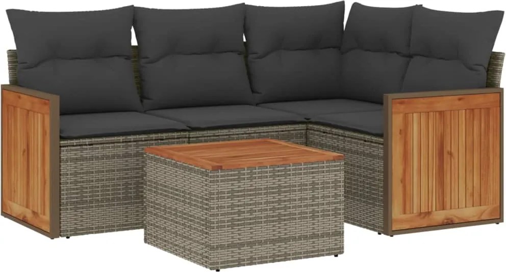 vidaXL Set canapea de grădină cu perne, 5 piese, gri, poliratan