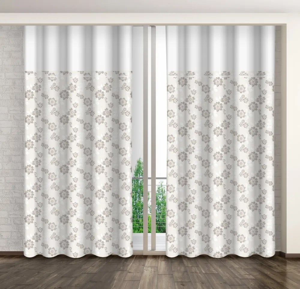 Draperie cu flori bej imprimate și margine albă Lățime: 160 cm | Lungime: 250 cm