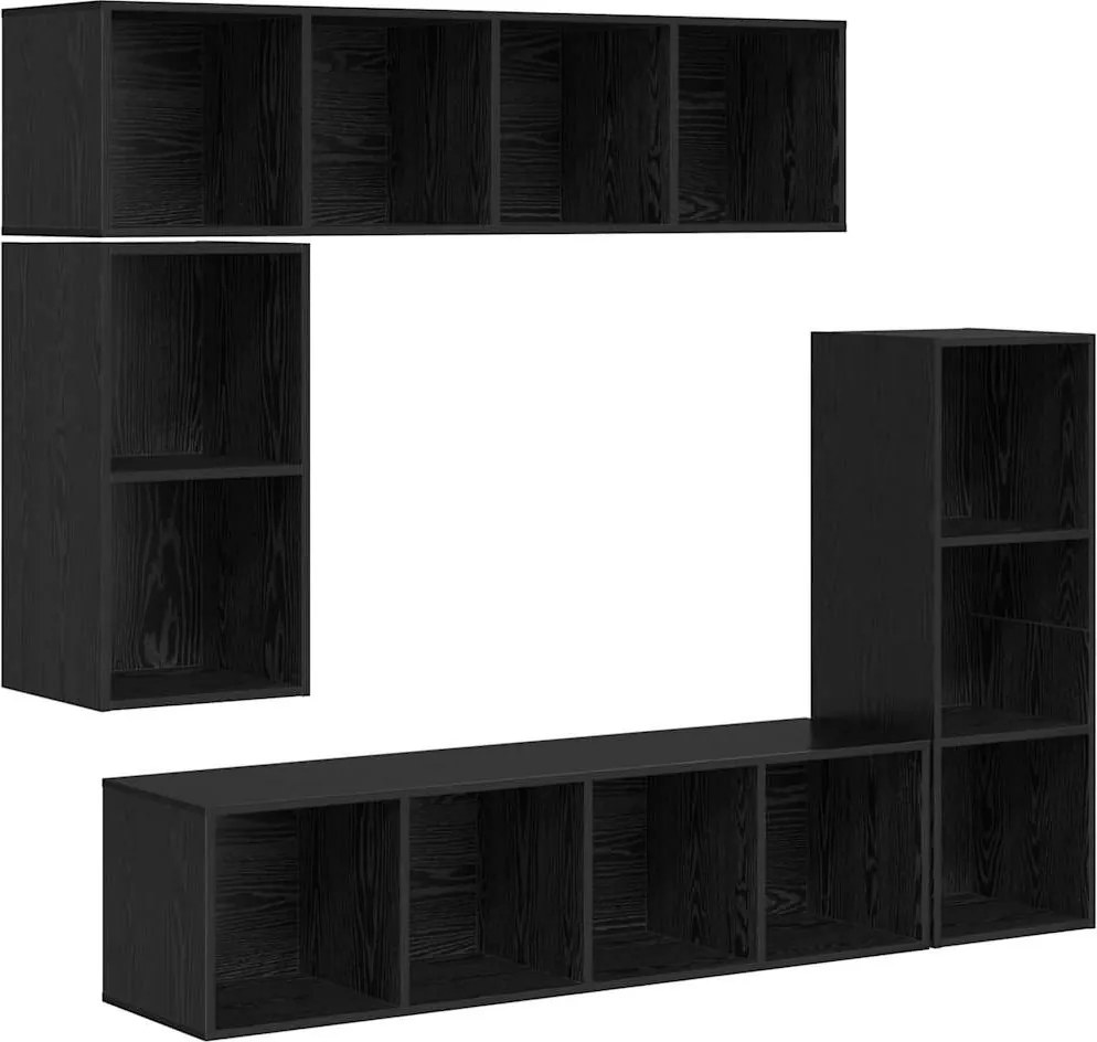 vidaXL Set comodă TV Pe perete 4 pcs Stejar Negru Lemn compozit