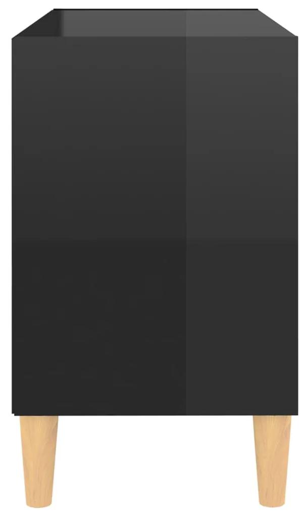 Comoda TV, picioare lemn masiv, negru extralucios 69,5x30x50 cm 1, negru foarte lucios, 69.5 x 30 x 50 cm