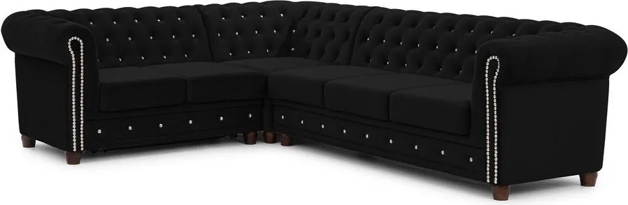 Colțar negru extensibil cu tapițerie din catifea (cu colț pe partea stângă/în formă de ”L”) York Blik – Ropez