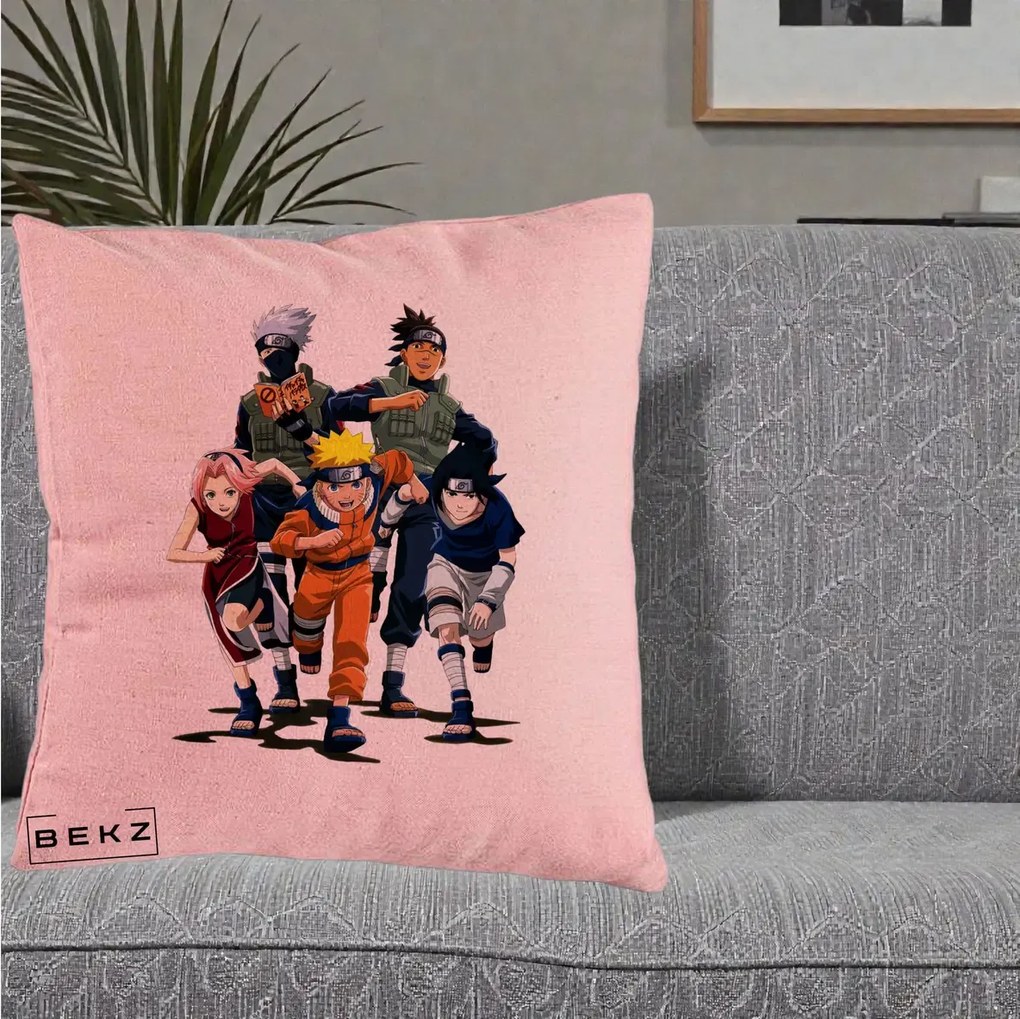Perna Personalizata Naruto Echipa 7 Kakashi Sensei, 40x40 cm, Roz, Husa Detasabila, Perna Inclusa, BEKZ®