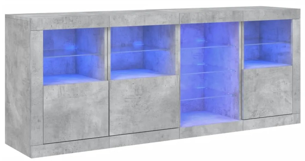 3209054 vidaXL Servantă cu lumini LED, gri beton, 164x37x67 cm