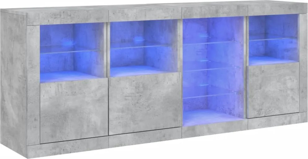 vidaXL Servantă cu lumini LED, gri beton, 164x37x67 cm