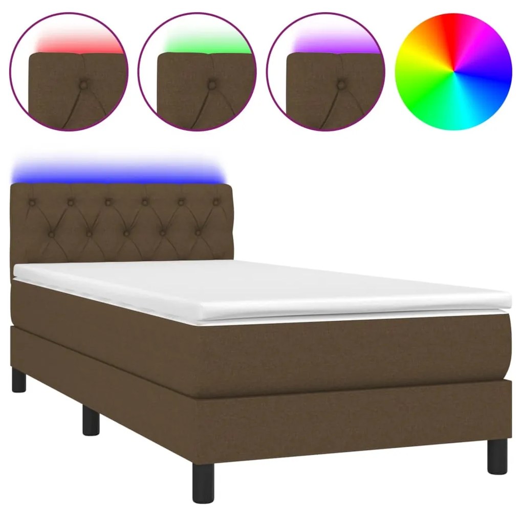 3133352 vidaXL Pat cu arcuri, saltea și LED, maro închis, 80x200 cm, textil