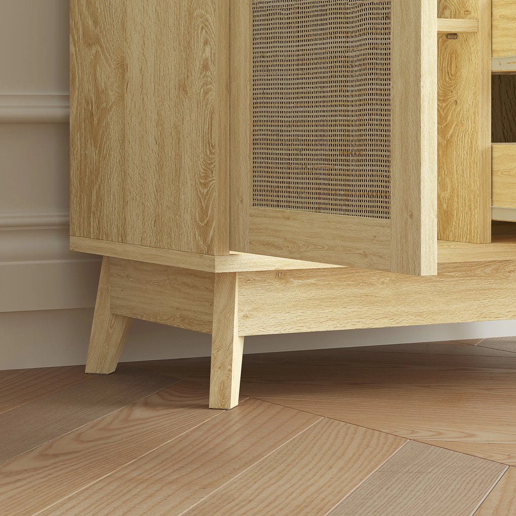 HOMCOM Bufet de depozitare cu 3 sertar dulap raft reglabil pentru sufragerie bucătărie 60 x 30 x 81 cm lemn natural | Aosom Romania