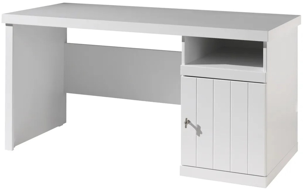 Birou pentru copii Robin alb din MDF și pin masiv cu dulap reversibil – Vipack