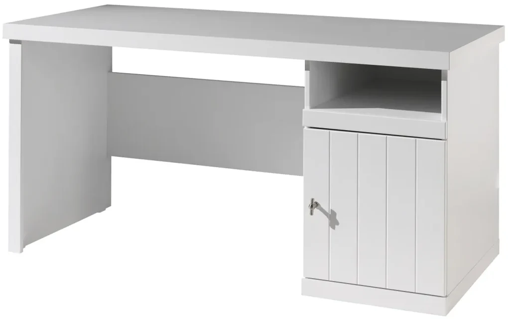 Birou pentru copii Robin alb din MDF și pin masiv cu dulap reversibil – Vipack