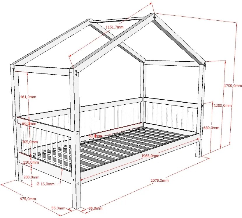 Set FORREST OAK format dintr-un Pat copii Vipack (90 x 200 cm), un sertar și un set de textile.