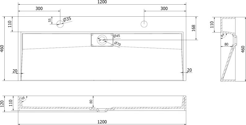 Mexen Ava chiuvetă de blat din conglomerat 2/O 120 x 46 cm, albă - 23011202