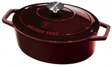 Oală ovală din fontă, 30 cm, 4.65 L Berlinger Haus BH 6499, Burgundy Roaster, ideală pentru friptură/pâine