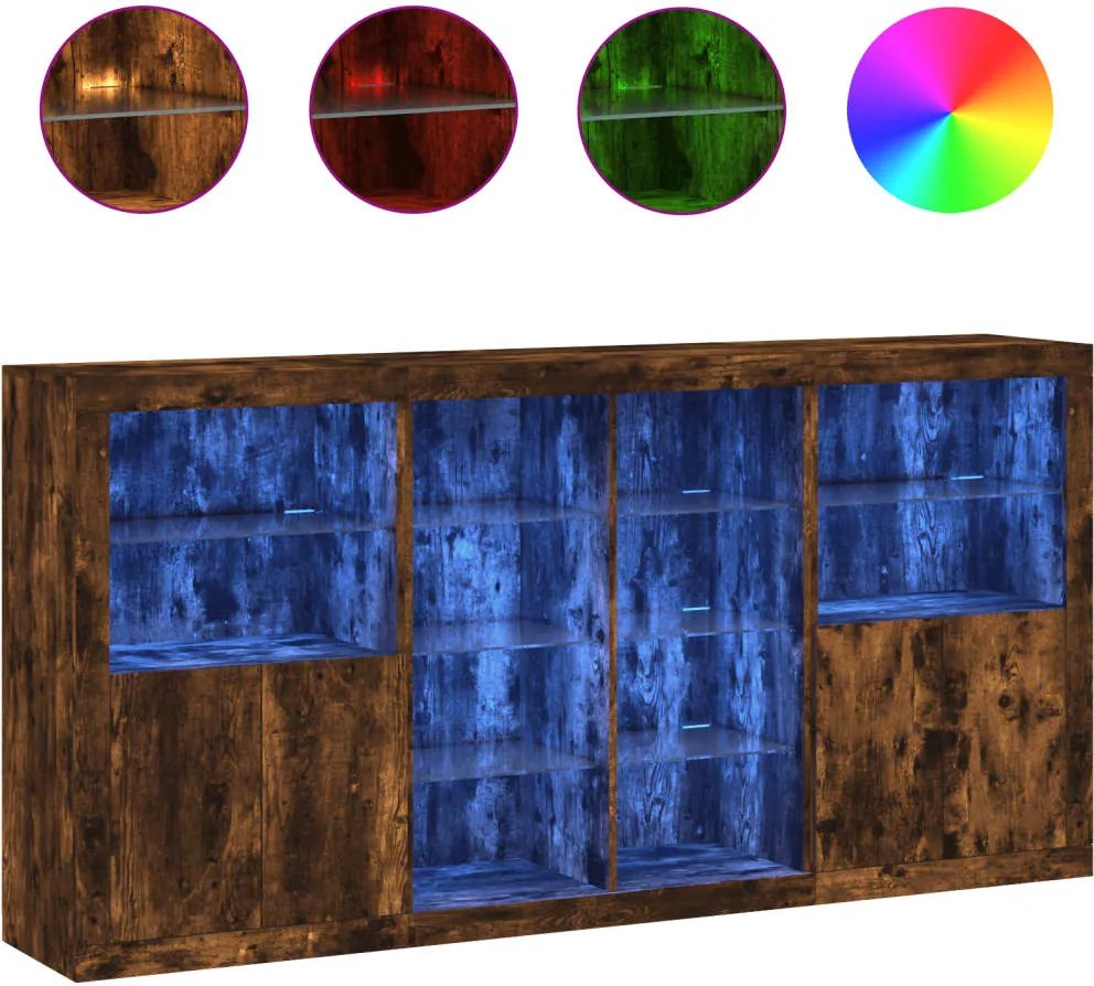 vidaXL Servantă cu lumini LED, stejar fumuriu, 202x37x100 cm