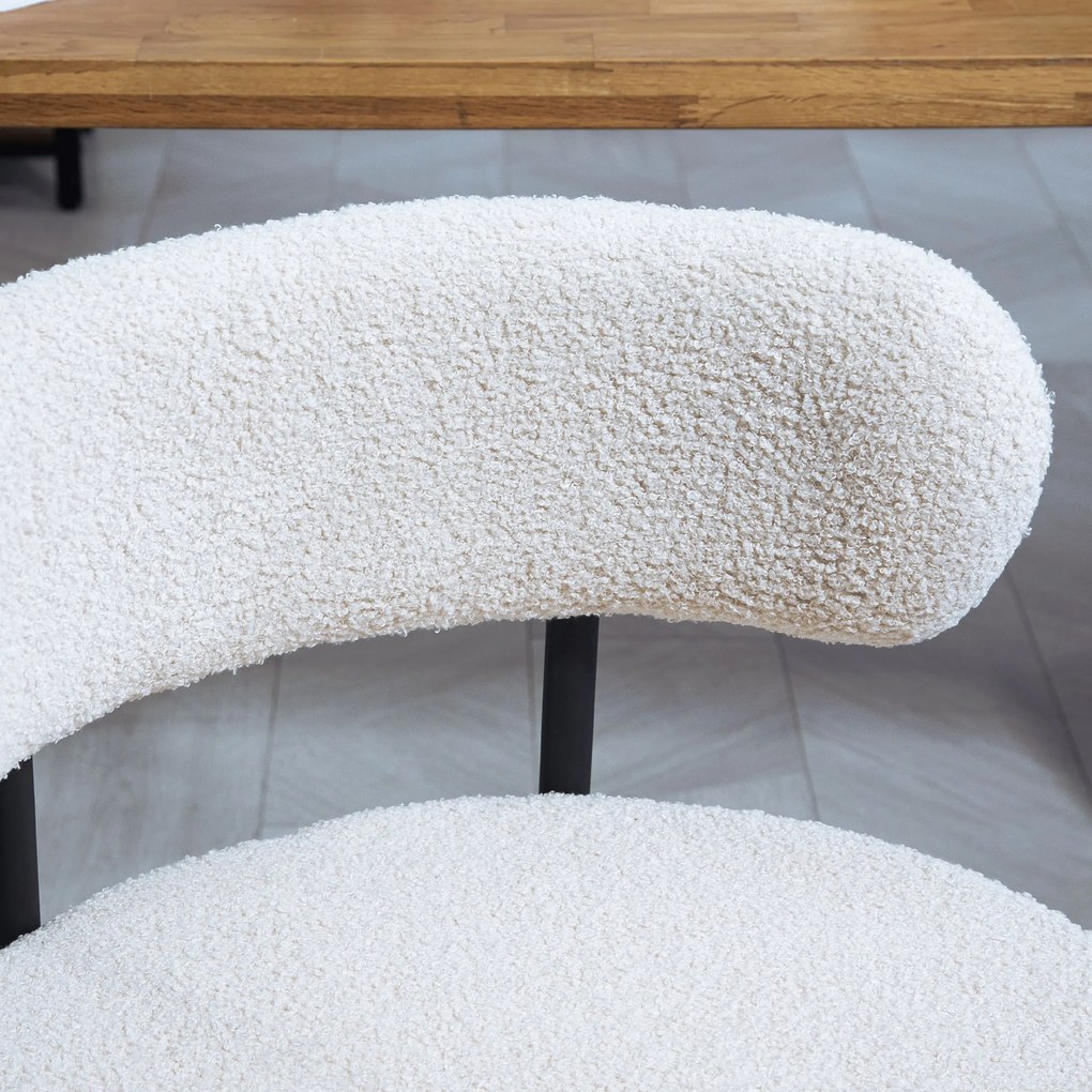HOMCOM Set 2 scaune de dining, Captușire în Fleece, Scaune cu șezut captusit, Picioare din Metal, Crem | Aosom Romania