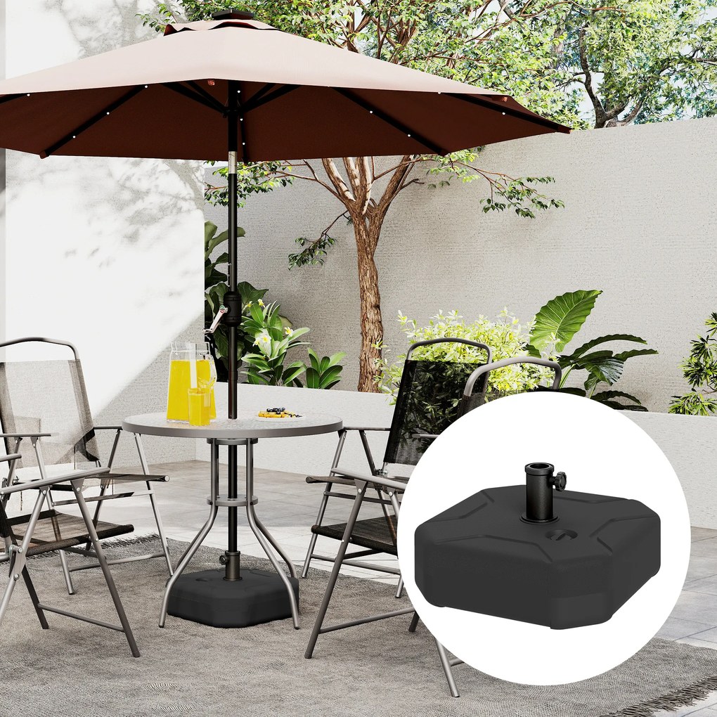 Outsunny Bază Pătrată pentru Umbrelă, Suport Greu pentru Umbrele de Exterior, Umplibil cu Nisip până la 25kg sau cu Apă până la 20kg, pentru Grădină, Piscină, Negru | Aosom Romania