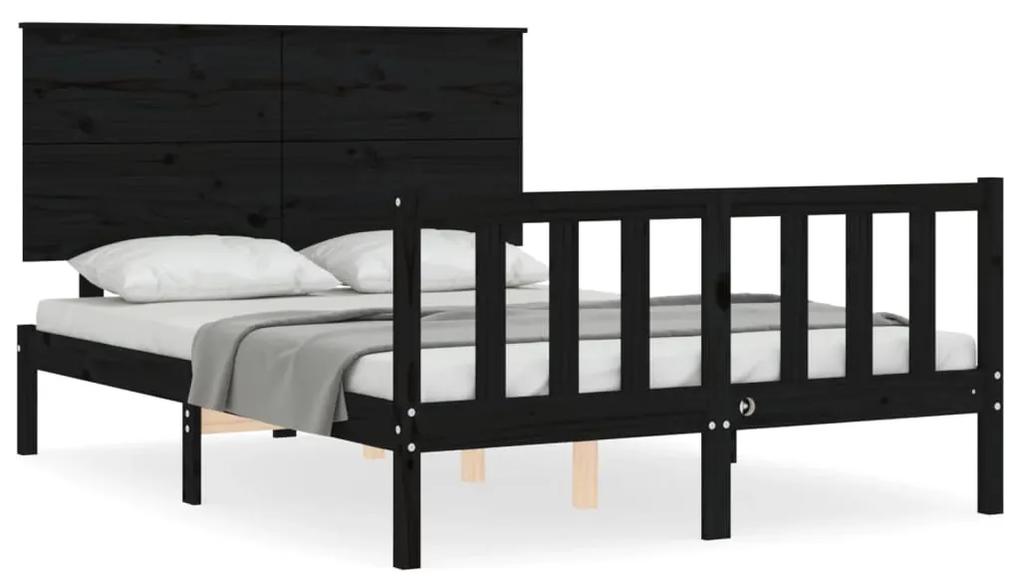 3193375 vidaXL Cadru de pat cu tăblie dublu mic, negru, lemn masiv