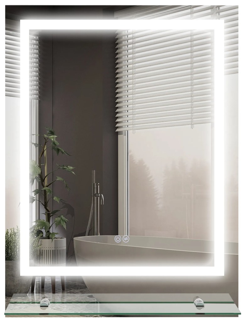 kleankin Oglindă LED dreptunghiulară pentru perete, baie 70 x 50 cm | Aosom Romania