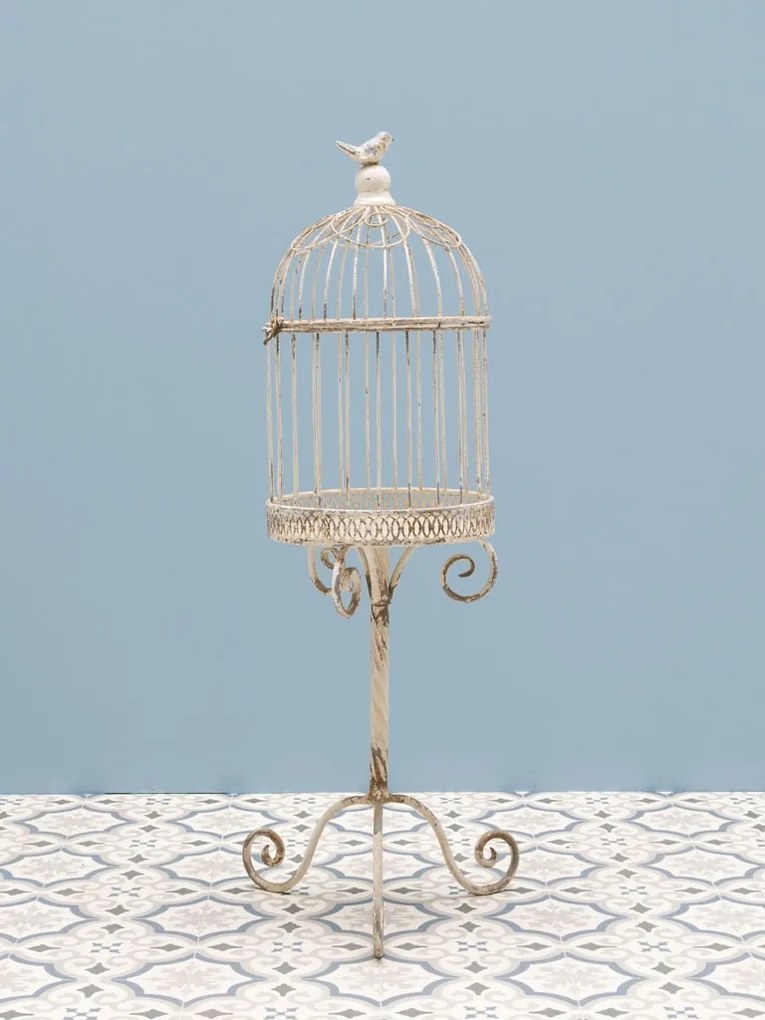 Colivie decorativă shabby chic pe suport din metal, H92 cm