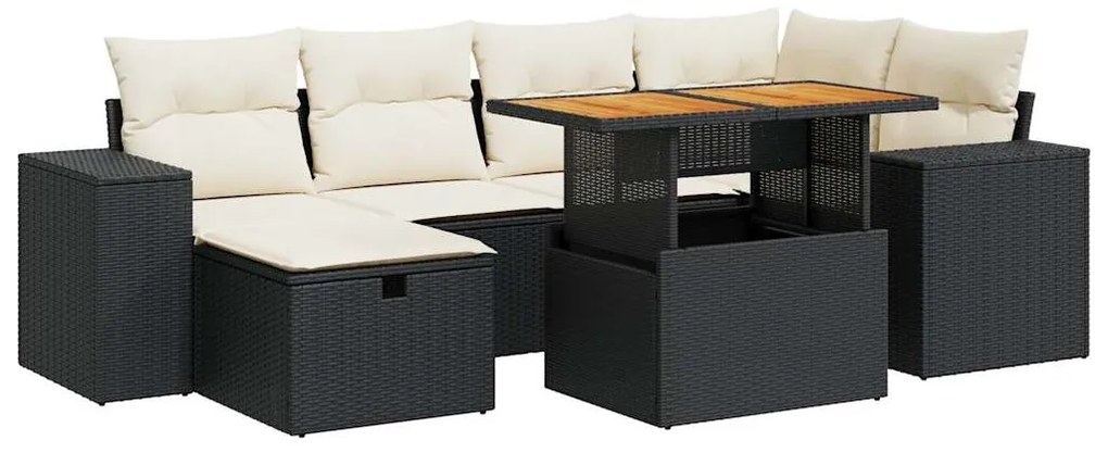 3328085 vidaXL Set mobilier grădină perne 8 piese negru, poliratan/lemn acacia