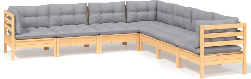 vidaXL Set mobilier grădină cu perne gri, 7 piese, lemn masiv de pin
